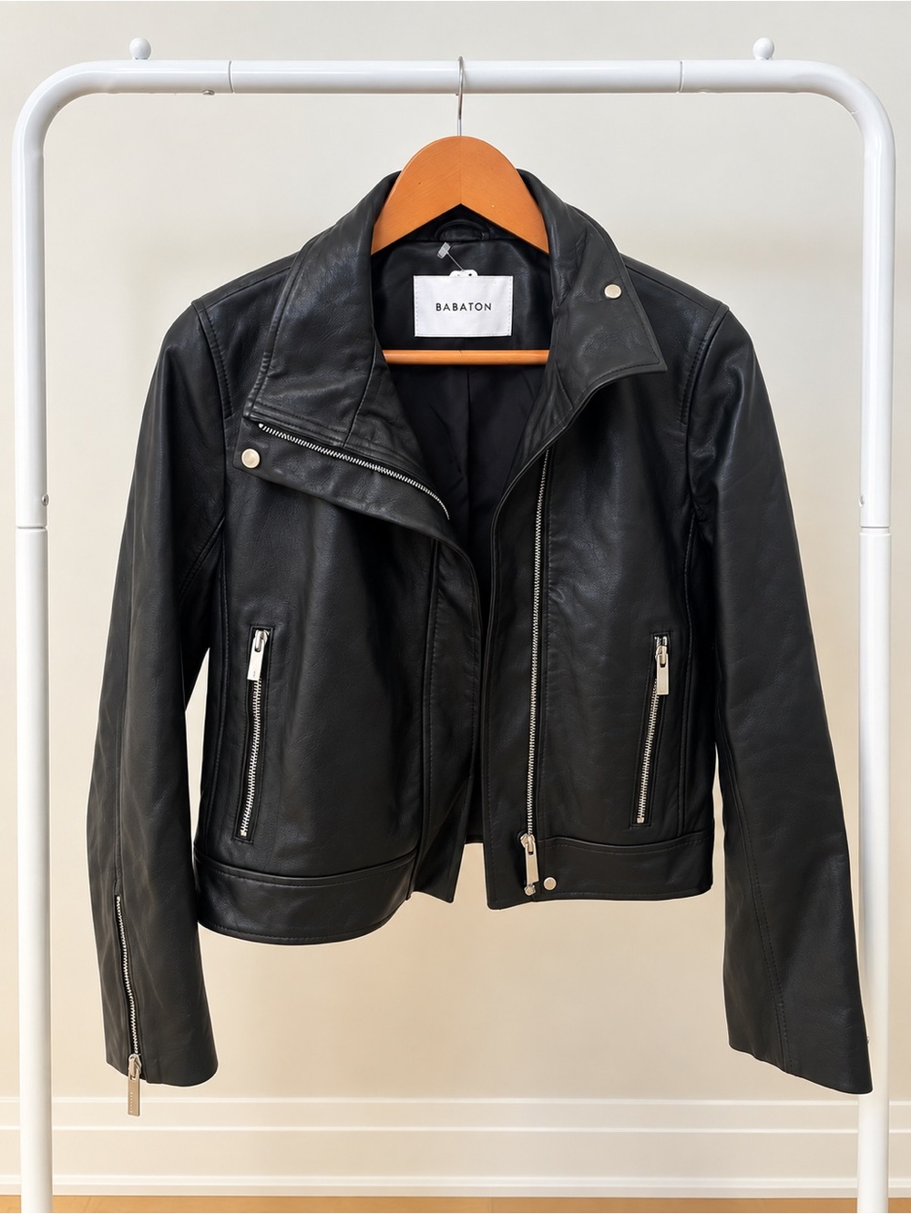Babaton Black Leather Asymmetric Moto Jacket